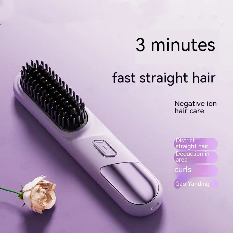 Portable Dual-Purpose Wireless Straightening Comb with Anion Hair Care.