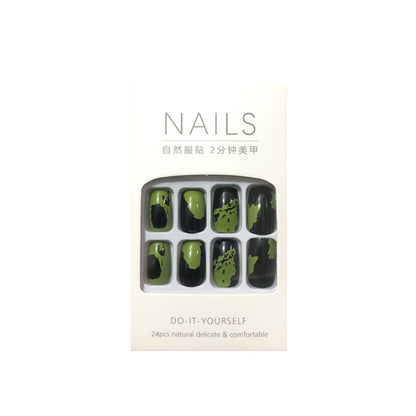 Black And Green Future Art Graffiti Wearing Nail Art Finished Fake Nail Patch Waterproof And Removable