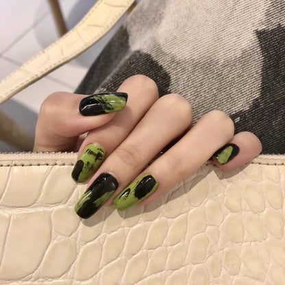 Black And Green Future Art Graffiti Wearing Nail Art Finished Fake Nail Patch Waterproof And Removable