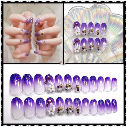 Nail Art Crown Bow Knot Design with Drill Fake Nail Patches.