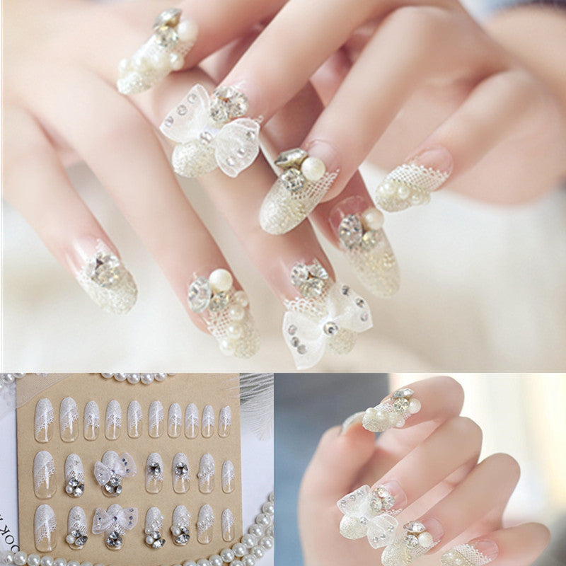 Nail Art Crown Bow Knot Design with Drill Fake Nail Patches.