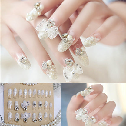 Nail Art Crown Bow Knot Design with Drill Fake Nail Patches.