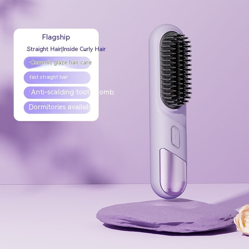 Portable Dual-Purpose Wireless Straightening Comb with Anion Hair Care.