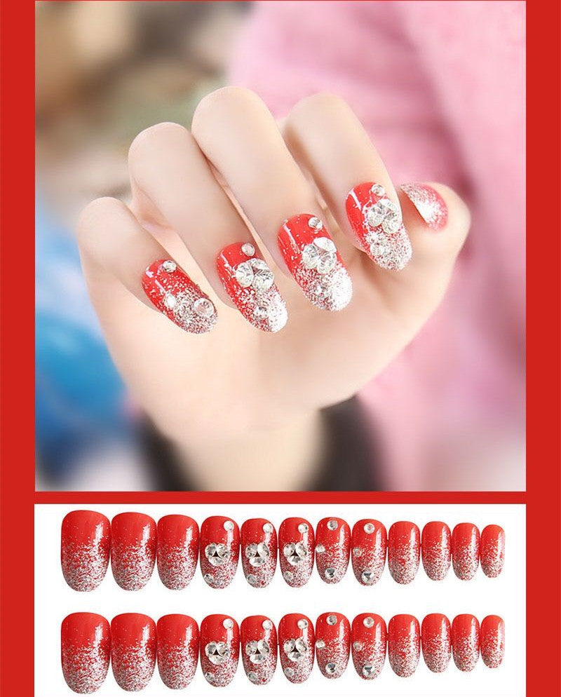 Nail Art Crown Bow Knot Design with Drill Fake Nail Patches.