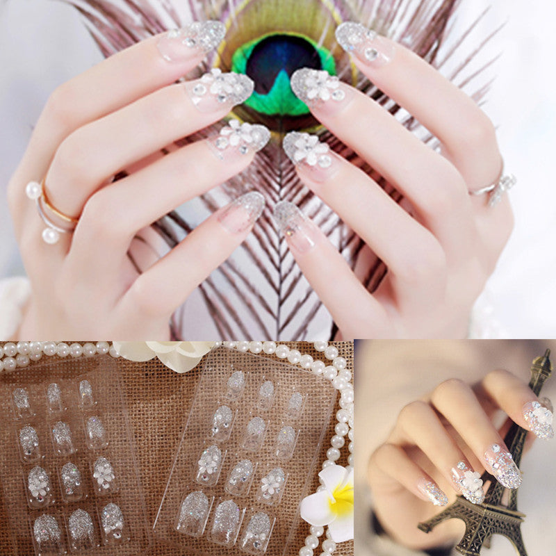 Nail Art Crown Bow Knot Design with Drill Fake Nail Patches.