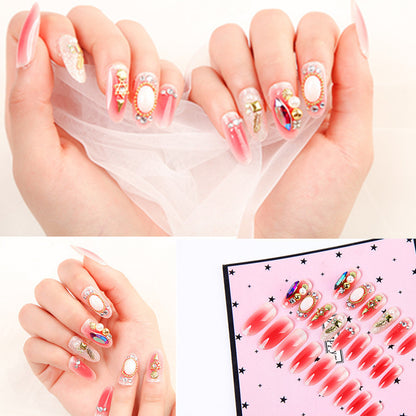 Nail Art Crown Bow Knot Design with Drill Fake Nail Patches.