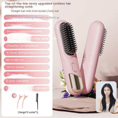 Portable Dual-Purpose Wireless Straightening Comb with Anion Hair Care.