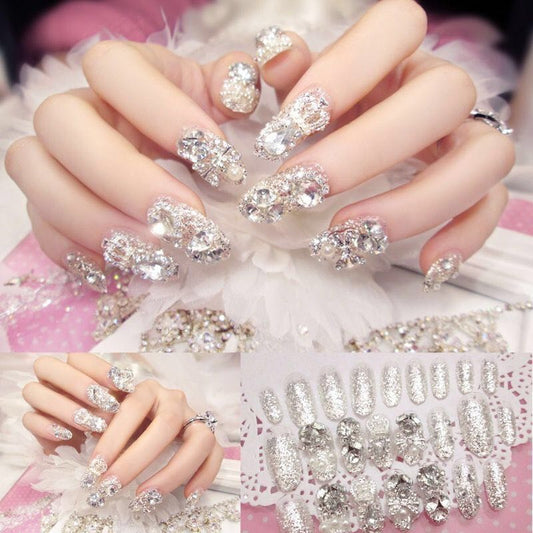 Nail Art Crown Bow Knot Design with Drill Fake Nail Patches.